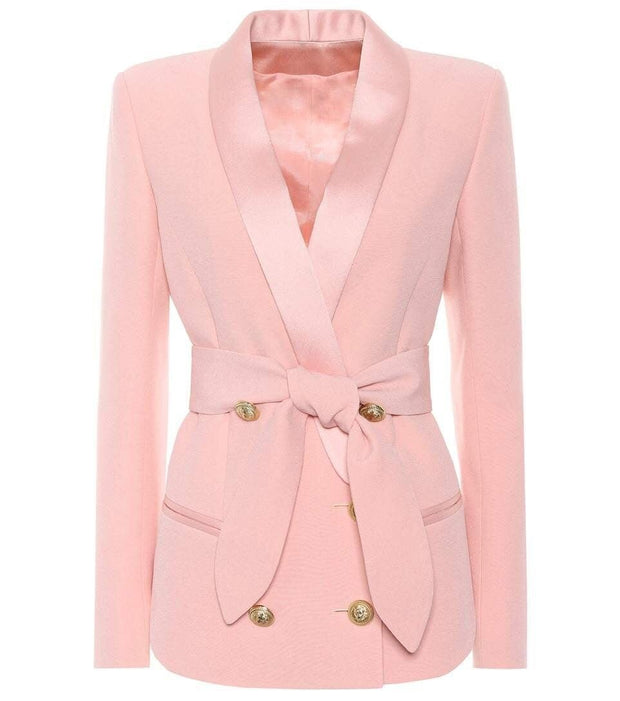 Belted Gold Button Blazer - MomyMall S / Pink