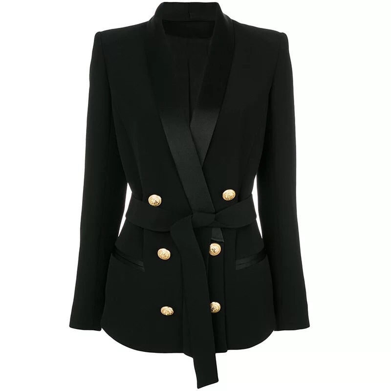 Belted Gold Button Blazer - MomyMall S / Black