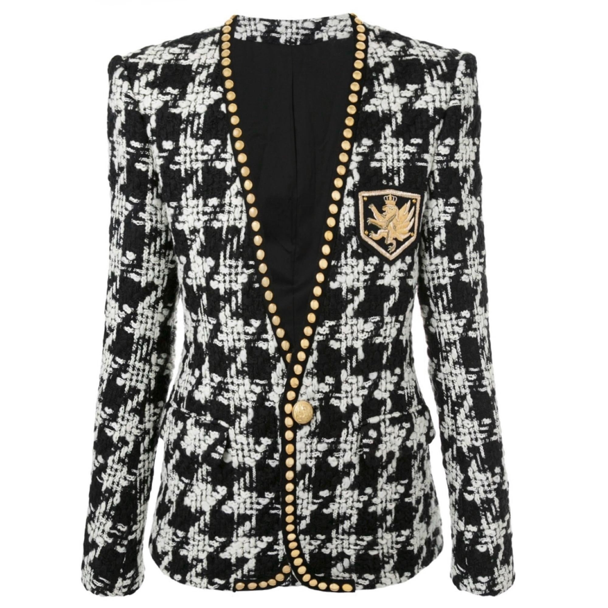 Houndstooth Studded Blazer