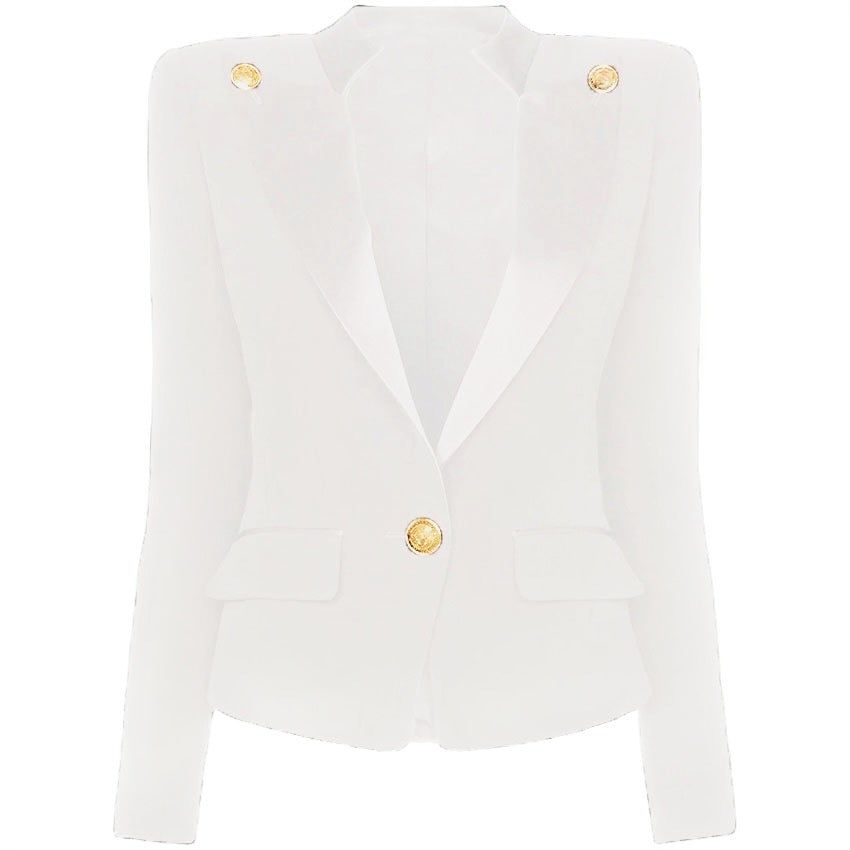 Collar Button Blazer - MomyMall White / S