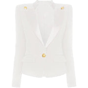 Collar Button Blazer - MomyMall White / S
