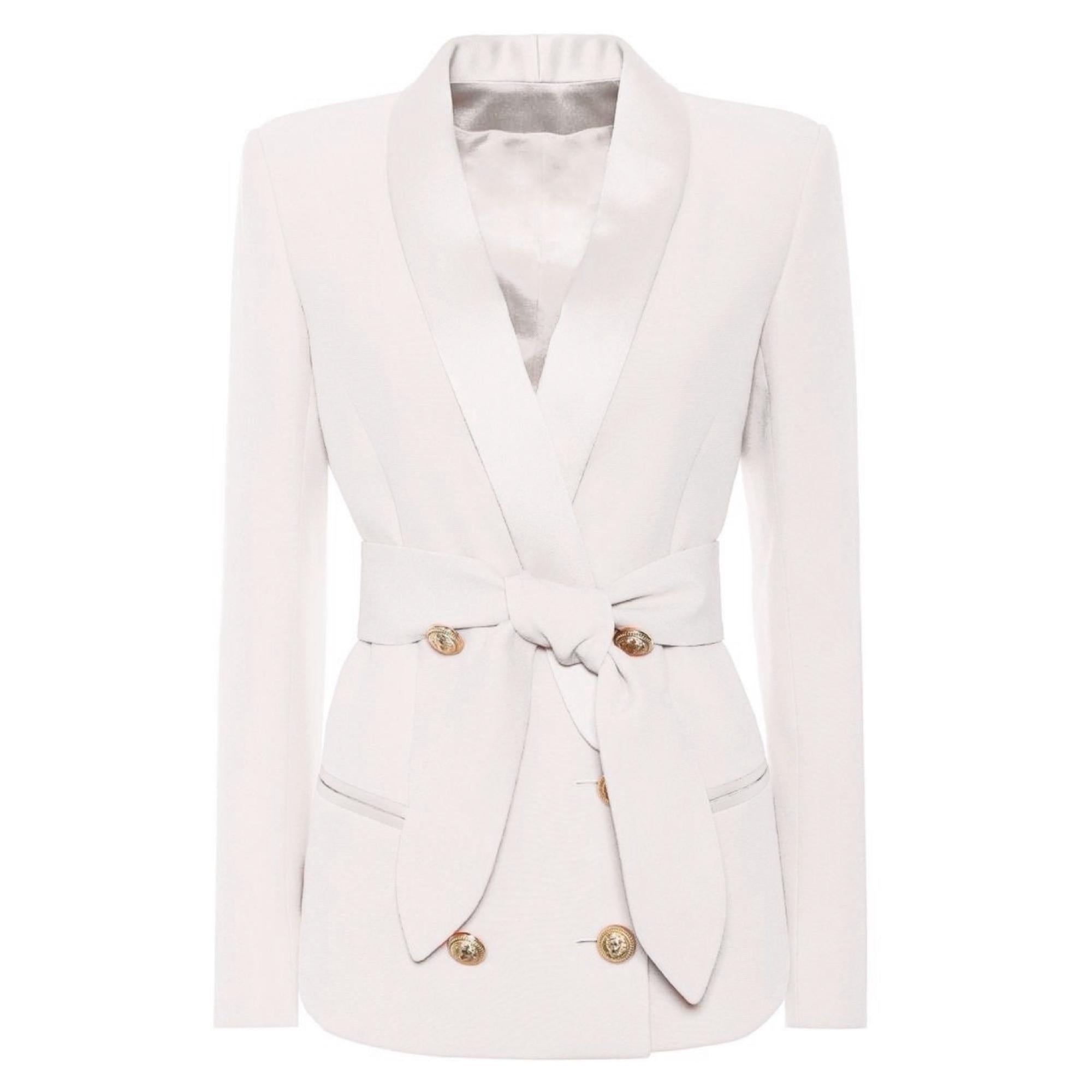 Belted Gold Button Blazer - MomyMall S / Off White