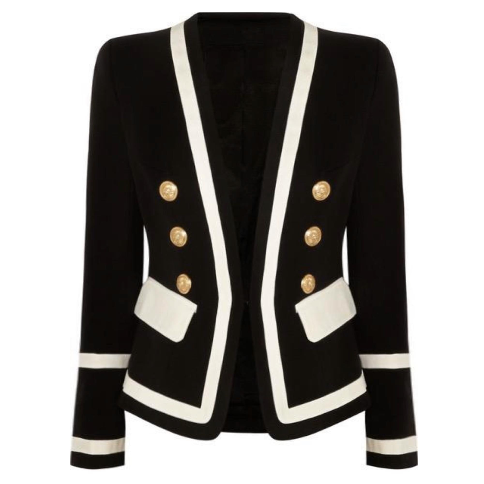 Black and White Gold Button Blazer - MomyMall