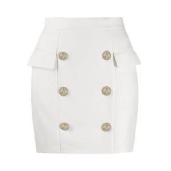 Gold Button Skirt - MomyMall White / S