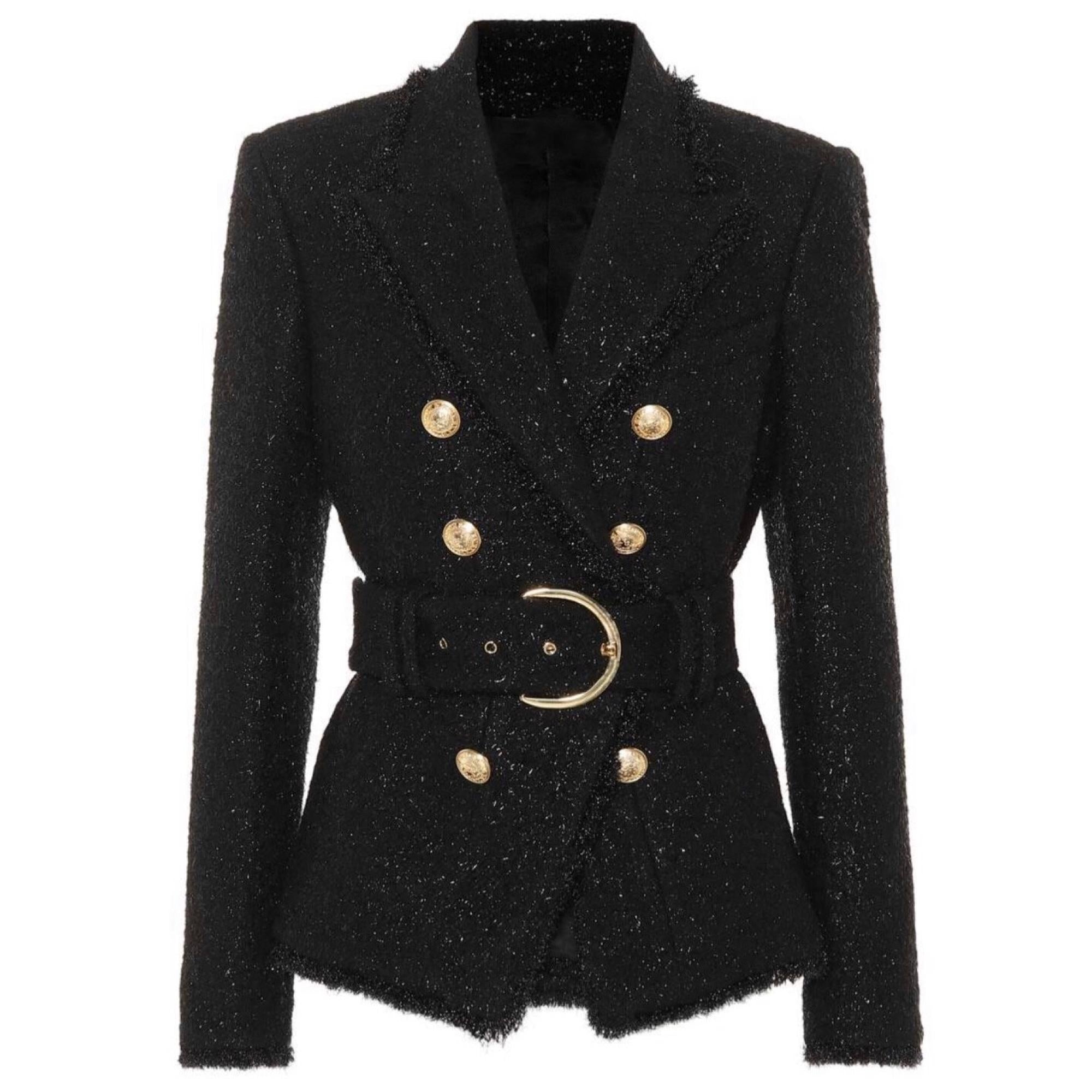 Wool Shimmer Belted Blazer