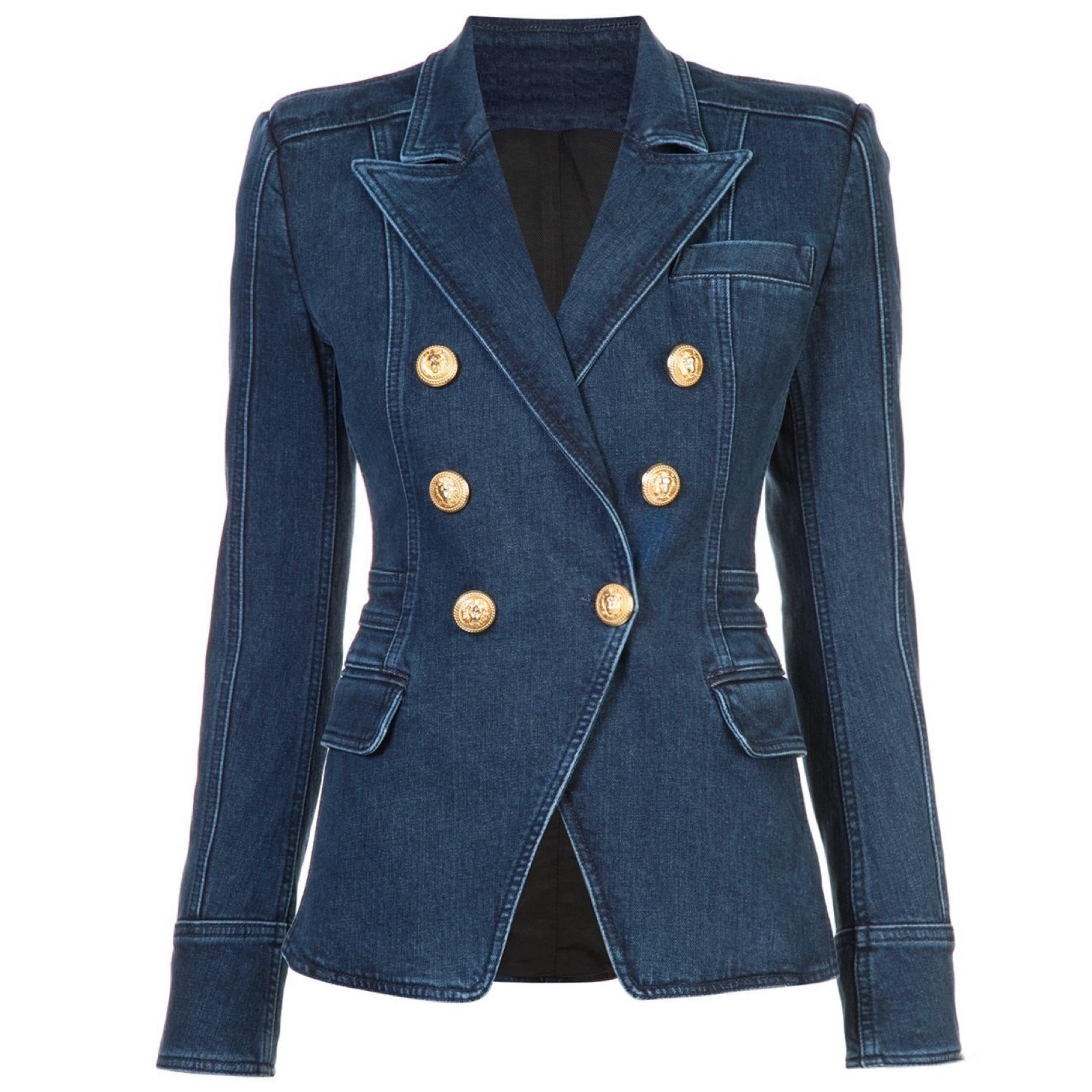 Denim Gold Button Blazer - MomyMall S / Dark Denim