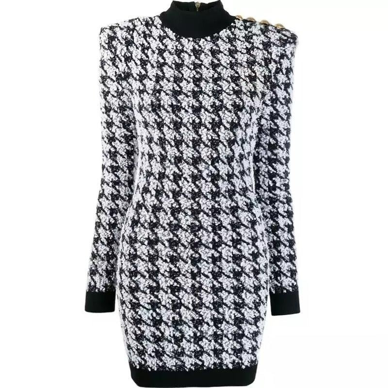 Houndstooth Mini Dress - MomyMall S