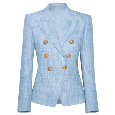 Denim Gold Button Blazer - MomyMall S / Denim