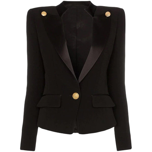 Collar Button Blazer - MomyMall Black / S