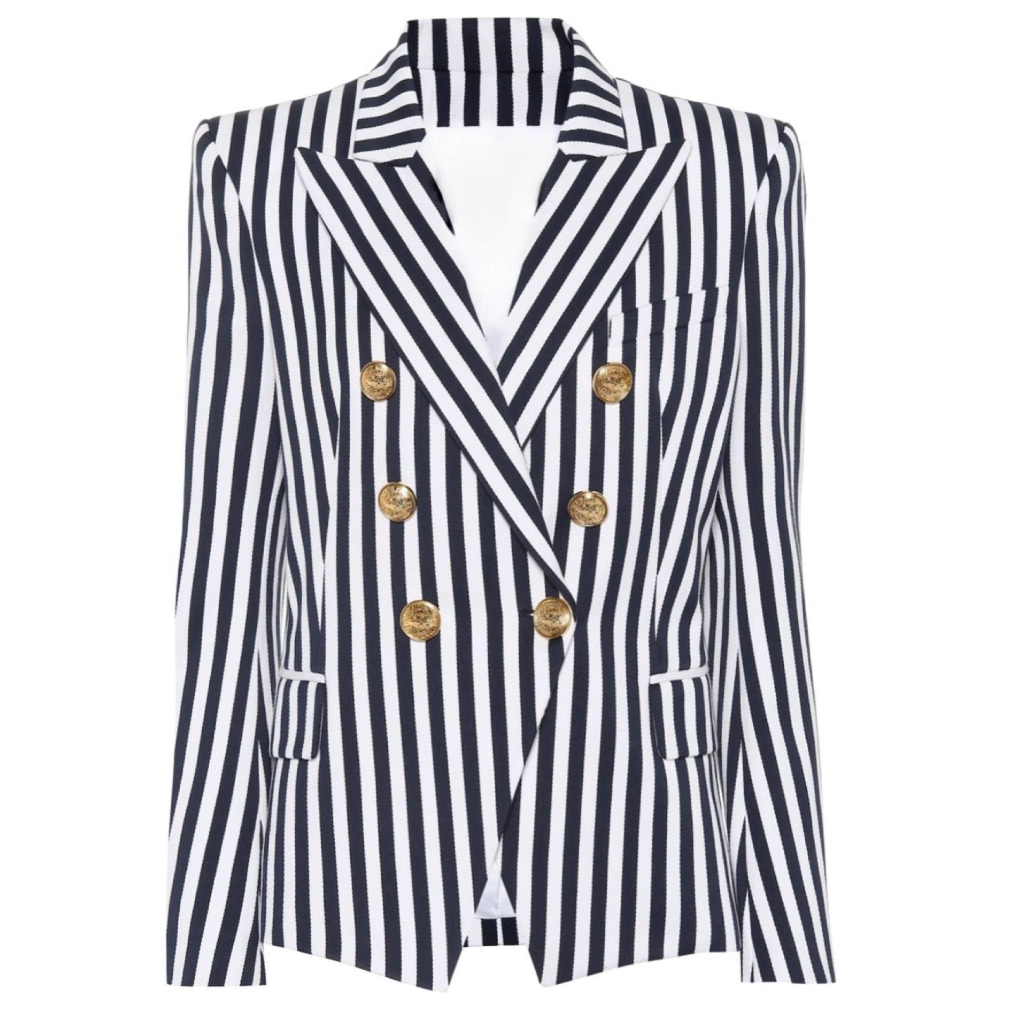 Striped Button Blazer - MomyMall