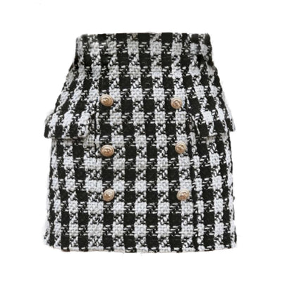 Houndstooth Button Skirt - MomyMall