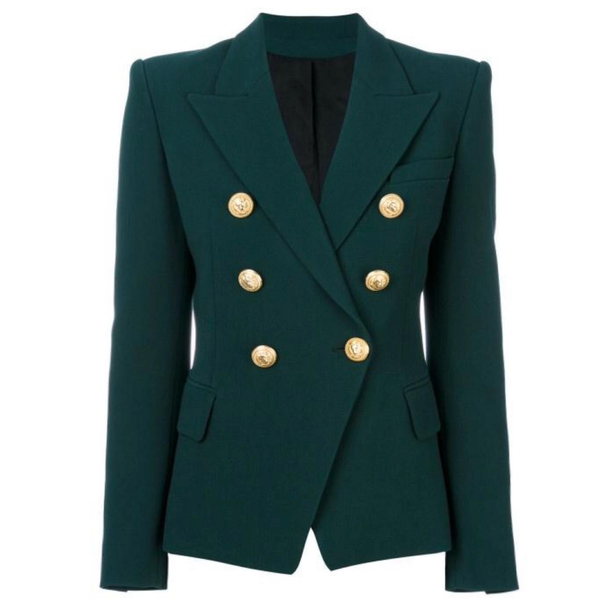 Gold Button Blazer - Hunter Green - MomyMall