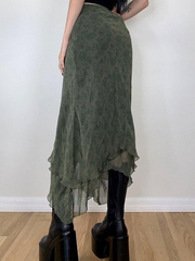 Irregular Floral Pattern Midi Skirt - MomyMall