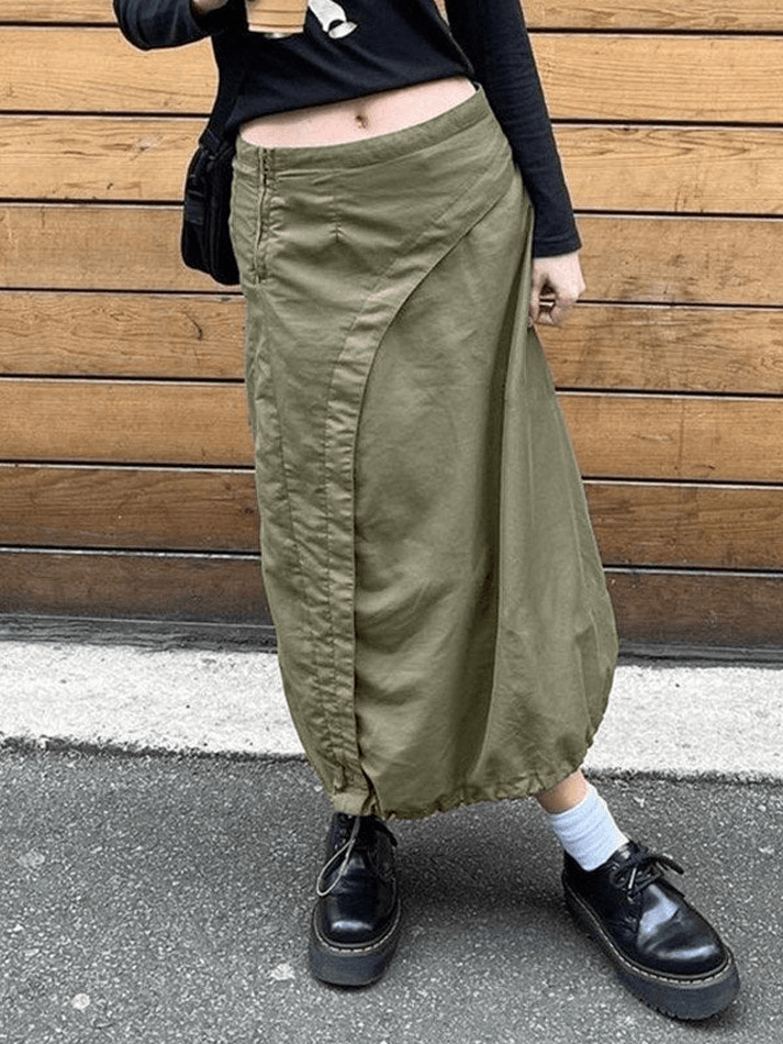 Irregular Patchwork Parachute Long Cargo Skirt - MomyMall