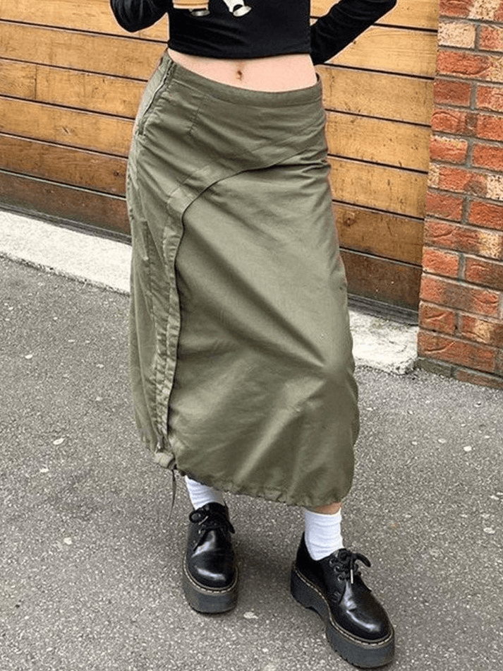 Irregular Patchwork Parachute Long Cargo Skirt - MomyMall