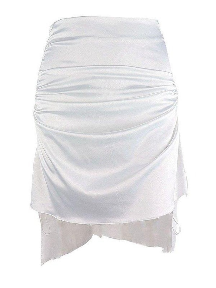 Irregular Satin Ruched Mini Skirt