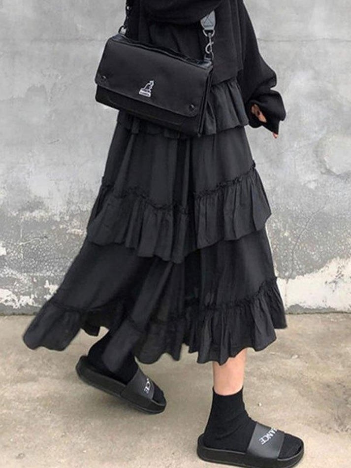 Irregular Tiered Midi Skirt - MomyMall