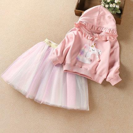 Kids Baby Girls Autumn Long Sleeve Tops +Rainbow Skirt 2pcs Sets 2-7Y