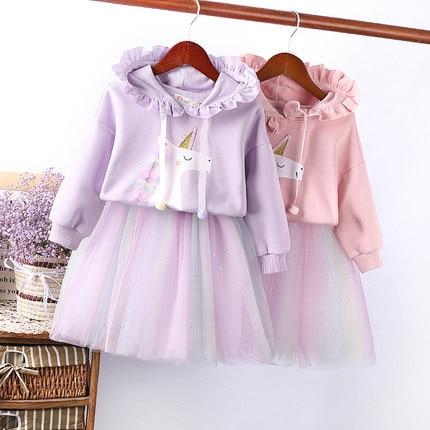 Kids Baby Girls Autumn Long Sleeve Tops +Rainbow Skirt 2pcs Sets 2-7Y