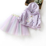 Kids Baby Girls Autumn Long Sleeve Tops +Rainbow Skirt 2pcs Sets 2-7Y