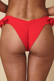 Red Ribbed Ruffle Trim Bikini Bottom