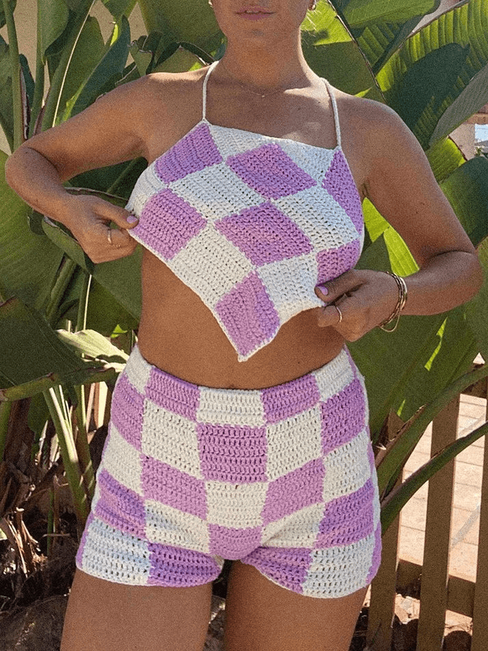 Knit Checkered Two Piece Set