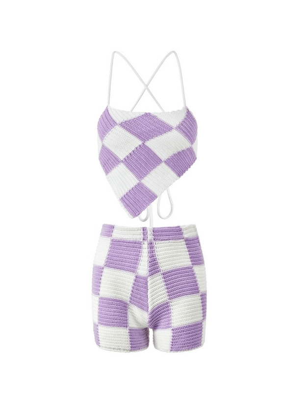 Knit Checkered Two Piece Set