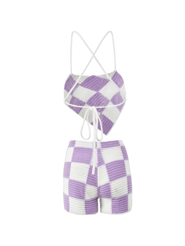 Knit Checkered Two Piece Set