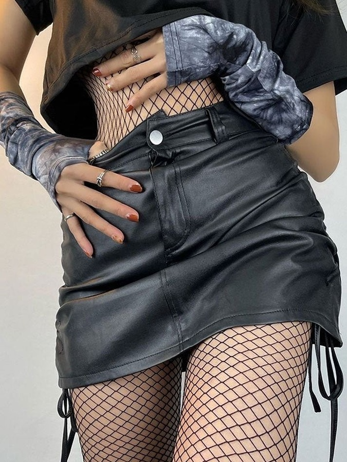 Lace Up Faux Leather Mini Skirt