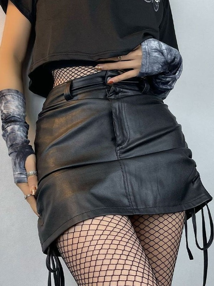 Lace Up Faux Leather Mini Skirt