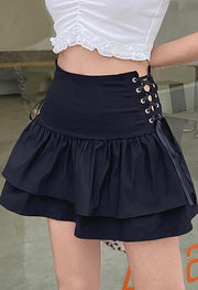 Lace Up Tiered Mini Skirt