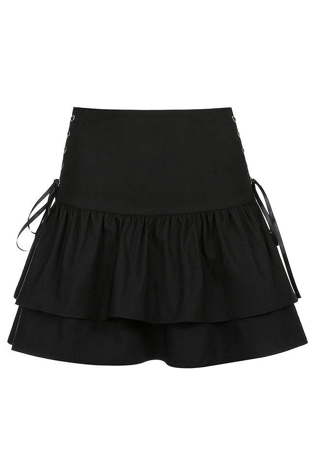 Lace Up Tiered Mini Skirt