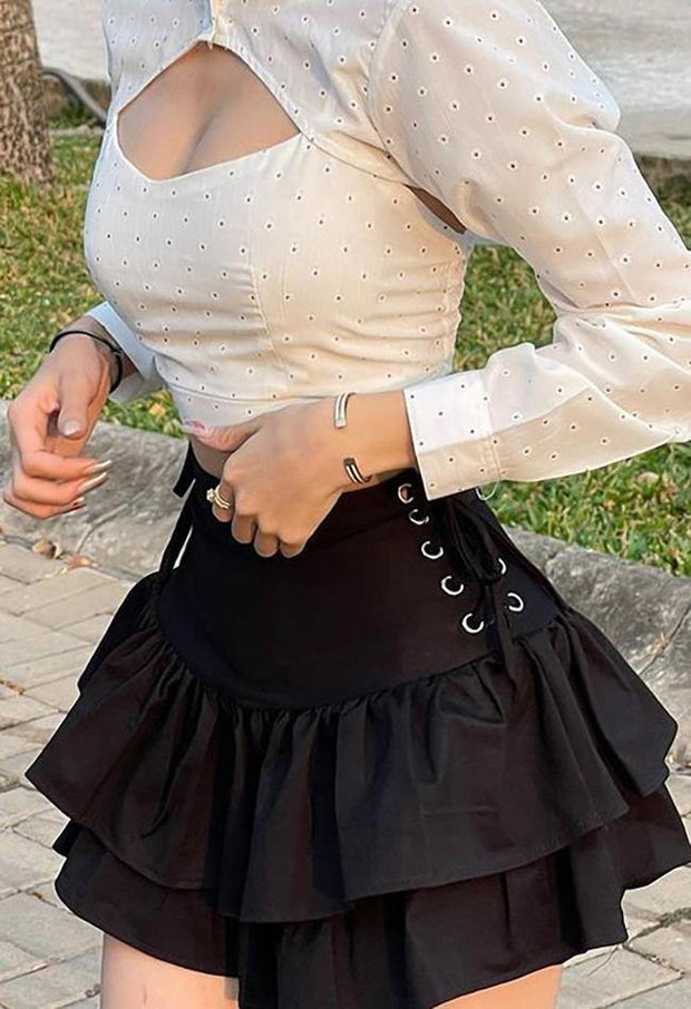 Lace Up Tiered Mini Skirt