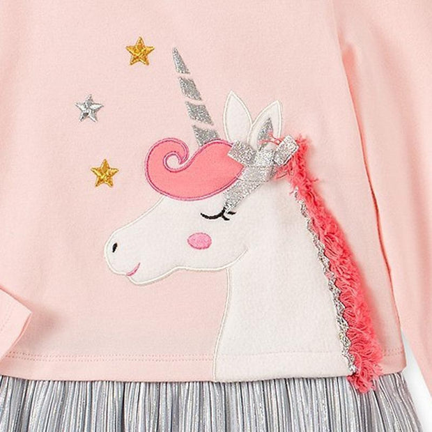 Lady Unicorn Patch Long Sleeve Dress - MomyMall