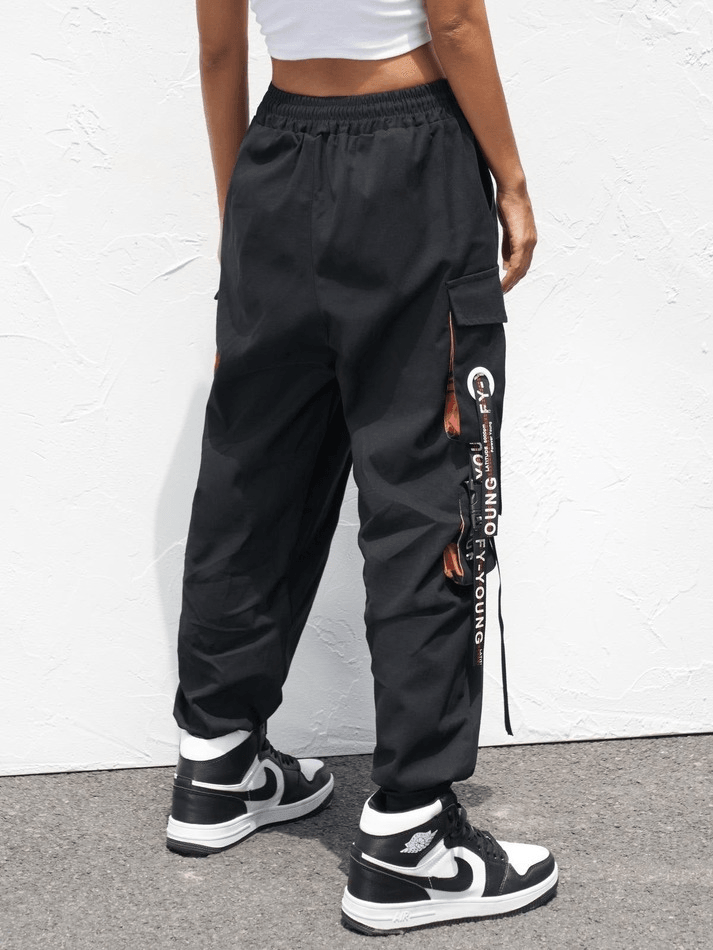 Letter Strap Detail Cargo Pants