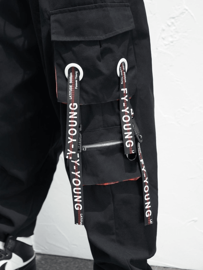 Letter Strap Detail Cargo Pants