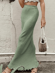 Lettuce Edge Ribbed Maxi Skirt - MomyMall Green / S