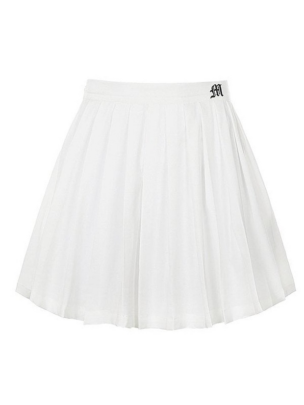 Lined Detail Embroidery Pleated Mini Skirt - MomyMall White / S