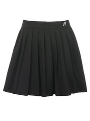 Lined Detail Embroidery Pleated Mini Skirt - MomyMall Black / S
