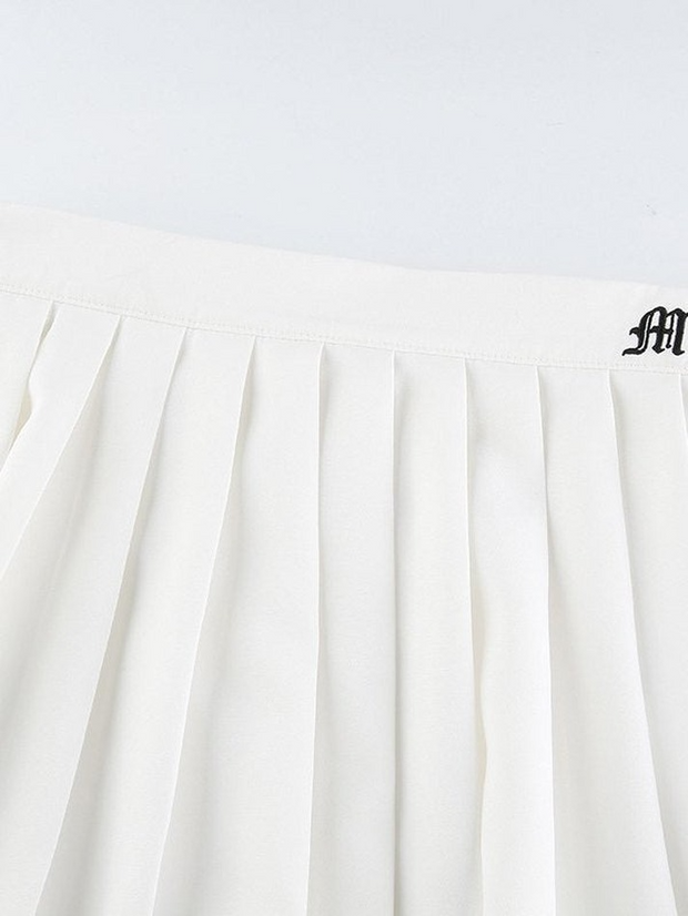 Lined Detail Embroidery Pleated Mini Skirt - MomyMall