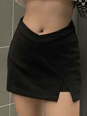Lined Detail Split Cargo Mini Skirt - MomyMall Black / S