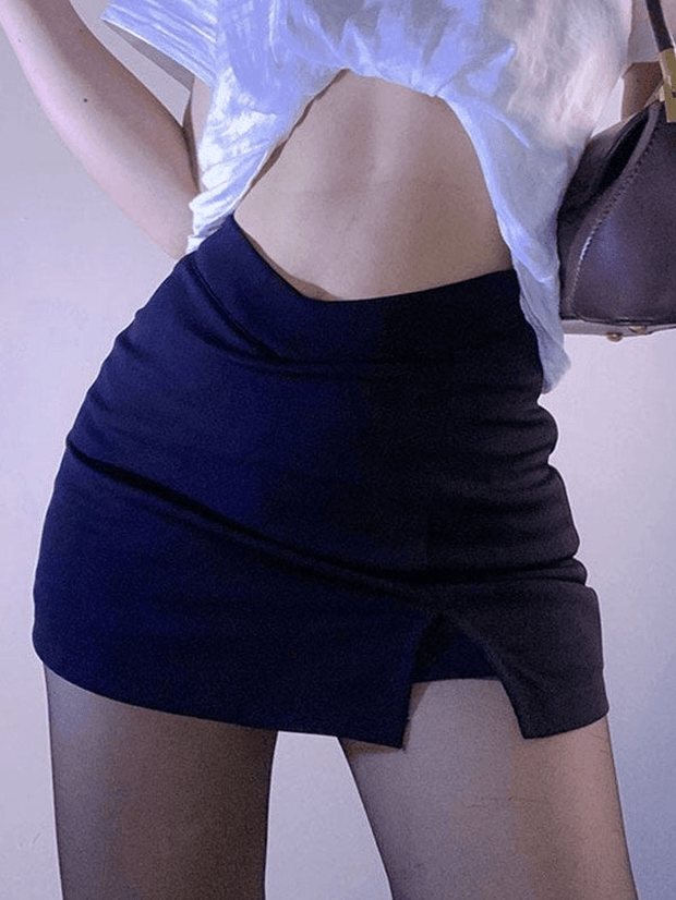 Lined Detail Split Mini Skirt - MomyMall