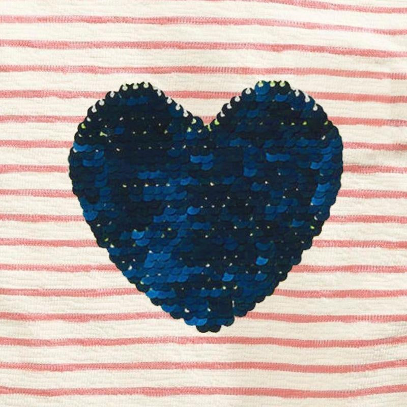 Sequined Heart Striped Denim Dress