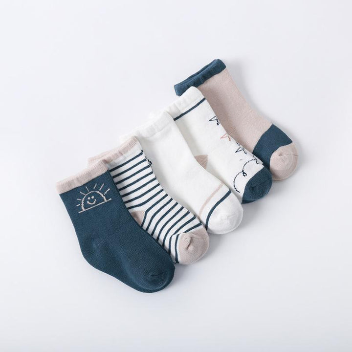 Basic Color Toned Socks [Set of 5] - MomyMall Blue Green / 0-12 Months