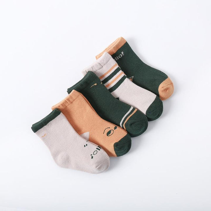 Basic Color Toned Socks [Set of 5] - MomyMall Green / 0-12 Months