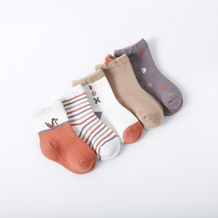 Basic Color Toned Socks [Set of 5] - MomyMall Orange / 0-12 Months