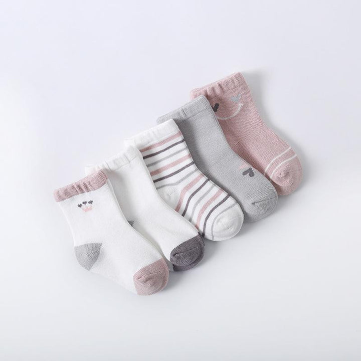 Basic Color Toned Socks [Set of 5] - MomyMall Pink / 0-12 Months