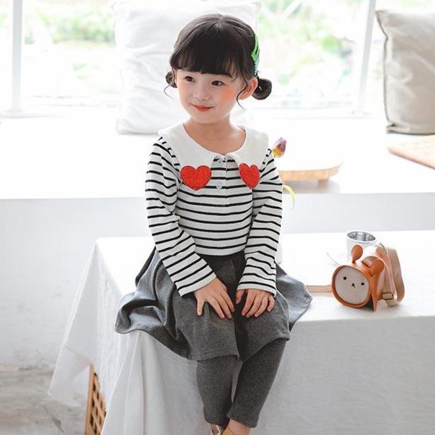 Lovely Heart Collar Stripes Top