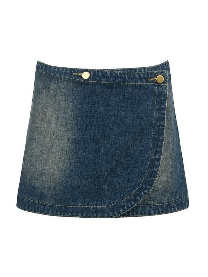 Low Waist Wrap Denim Mini Skirt - MomyMall