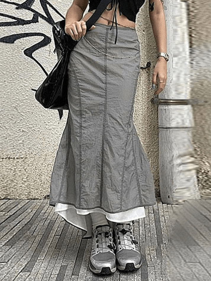 Mermaid Patchwork Long Cargo Skirt